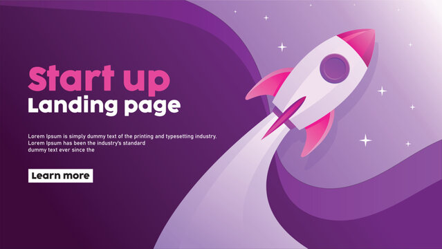 Startup landing page with rocket illustration