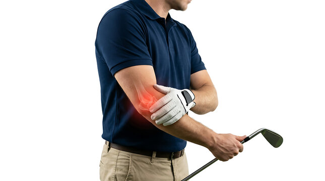 Golfer with Elbow Pain: Sports Injury, Tendinitis, or Medical Condition Affecting Performance and Golf Swing