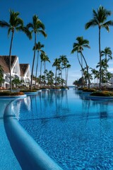 Fototapeta premium Crystal Clear Pool at Luxury Resort Beneath Sunny Skies