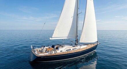 Fototapeta premium Luxury Sailing Yacht with White Sails on Calm Blue Ocean
