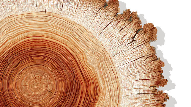 Cross-section of a Tree Trunk: A close-up view reveals the intricate growth rings and textured bark of a tree trunk's cross-section, showcasing the natural patterns and history of the wood.