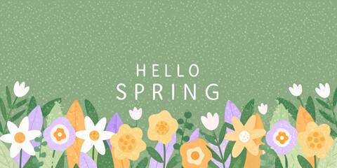 Floral ornament with spring greeting illustrated in a flat vector style © Rina