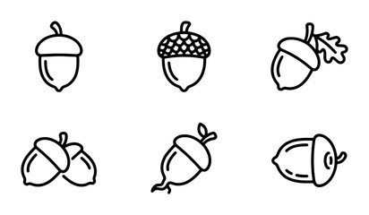 Minimalist Acorn Icons, Oak Nut Vector Set, Autumn Seed Graphics, Nature Elements © Shamim
