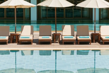 Fototapeta premium Calm and Empty Poolside Lounge in Exotic Destination