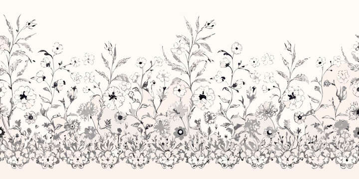 Wildflower border pattern a hand drawn vector illustration on a cream background