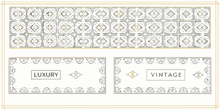 Art deco label frames and ornamental borders golden vector illustration