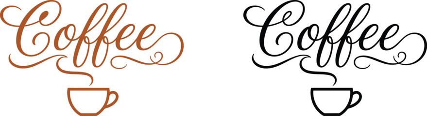 Fototapeta premium Handwritten Coffee Typography on White Background with Heart Symbols Decorative Script