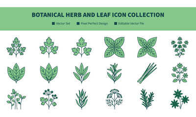 Botanical Herb and Leaf Icon Collection with Floral Plant Elements for Natural Organic Gardening and Wellness Design © SunilKumar