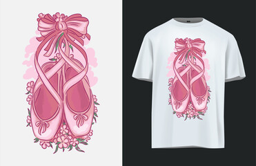 Ballet Shoes With Bow And Flowers Pink Vector Illustration © Abdul