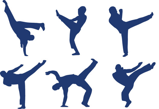 Capoeira Silhouettes On White Background Dynamic Martial Art Forms