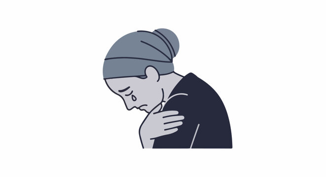 A somber illustration depicts a person with closed eyes and tears streaming down their face