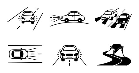 Car Headlight Icons, Vehicle Lighting Symbols, Automotive Beam Set, Driving Safety Vector © Purnima