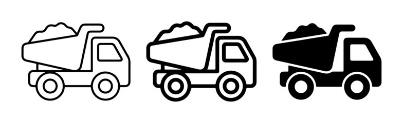 Dump Truck Icons, Construction Vehicle Vector Graphics, Heavy Machinery Set © Runa