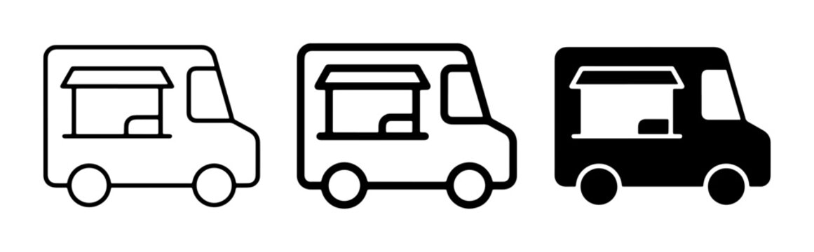 Food Truck Icons, Mobile Kitchen Vector Graphics, Street Food Van Illustrations