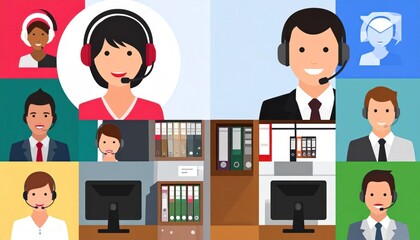 Fototapeta premium Diverse Team of Customer Service Representatives in a Video Conference Call.