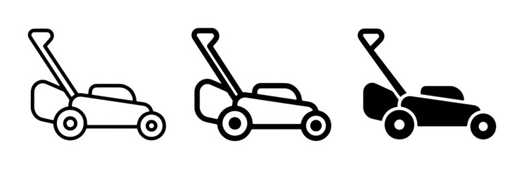 Lawn Mower Icons, Garden Equipment Vector Set, Grass Cutting Machine Symbols © Nazmul