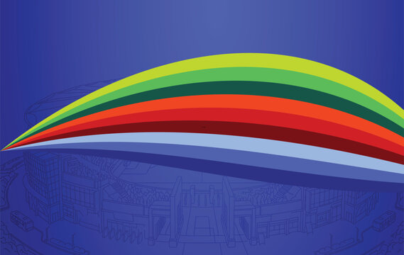 Abstract stadium background with vibrant wave stripes and blue gradient