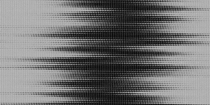 An abstract, high-contrast image featuring a dense grid of small squares that transitions from solid black at the top to white at the bottom, creating a dynamic, dissolving or fading effect across the