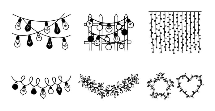 String Lights Vector Icons, Decorative Bulbs & Garland Elements, Festive Illumination Graphics