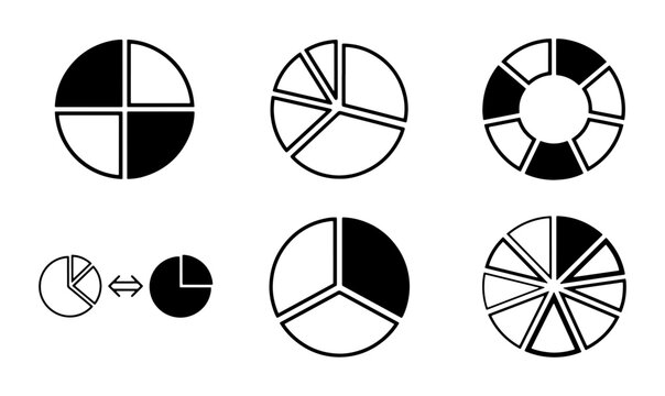 Pie Chart Icons Set, Data Visualization Graphics, Business Analytics Segments, Simple Vector Elements