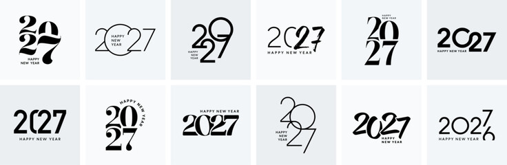 2027 set, happy New Year number logo design collection