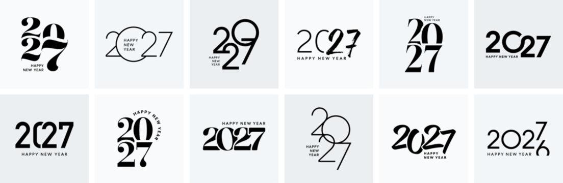 2027 set, happy New Year number logo design collection