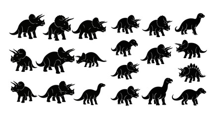 Obraz premium Triceratops And Hadrosaur Silhouettes Black Shapes On White Background animal