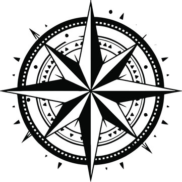 Vintage nautical windrose and compass rose with north star vector illustration
