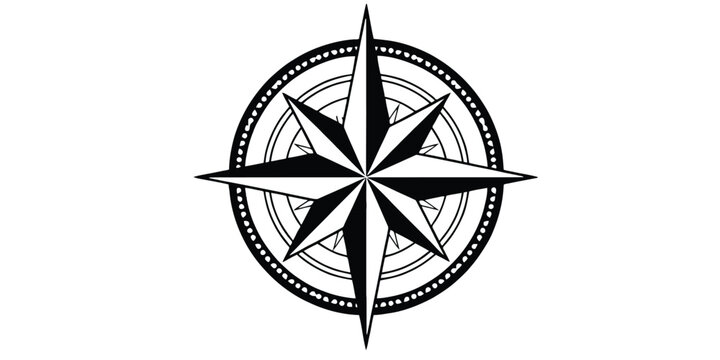 Vintage nautical windrose and compass rose with north star vector illustration