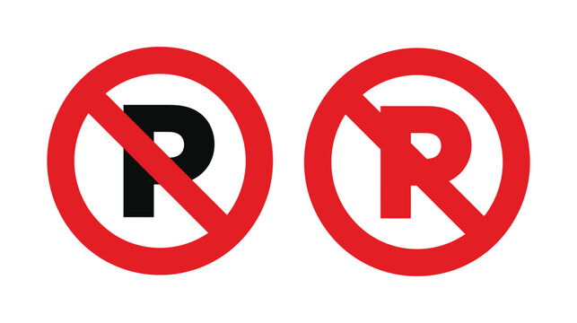 No parking sign icon with red circle and black letter R