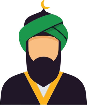 Illustration of a Muslim Man with Beard and Turban.