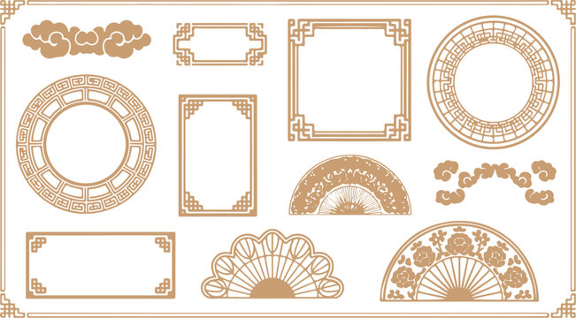 Chinese style gold frame and border design elements