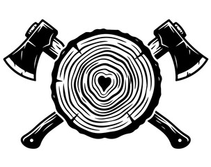 Log with heart, crossed axes tree trunk © Sefat