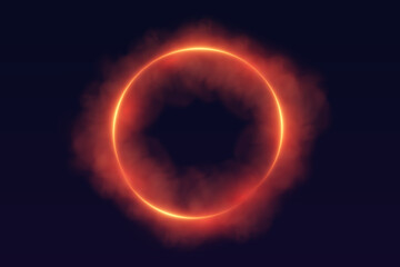 Fototapeta premium Abstract radiating orange circle amidst mysterious smoke creating magical light effect