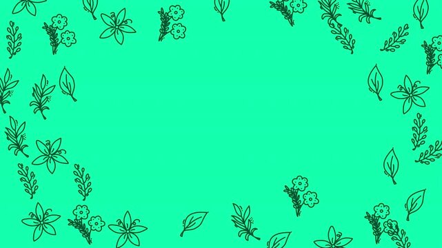 Botanical Floral Frame Animation with Copy Space on Turquoise Background for Text and Logo Placement