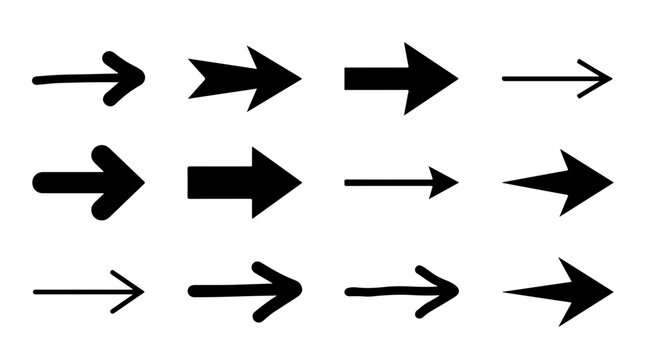 Various right-pointing arrows, silhouette style black arrows
