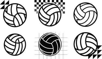 Volleyball silhouette set with net court and ball sports vector illustration © Rashed