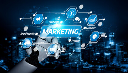 Obraz premium Explore the intersection of advanced marketing strategies and technology. This futuristic image showcases essential elements for business growth and consumer engagement. Tessel