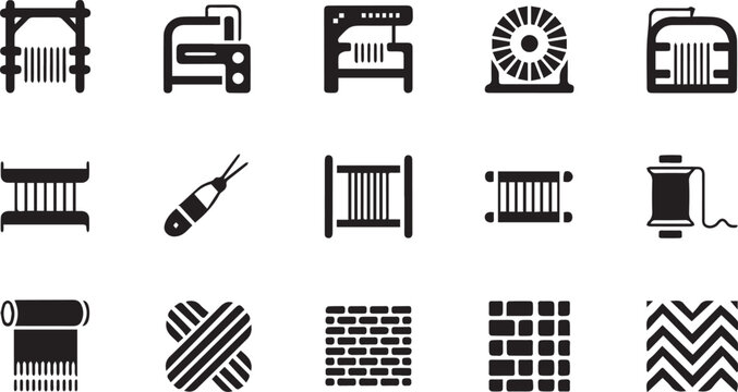 collection of various sewing and textile icons on white background