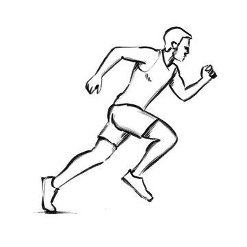 Running man in full sprint, sport and business motivation, hand drawn illustration, black pencil, transparent PNG, human made, no ai