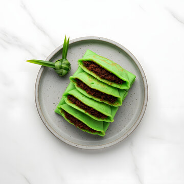 Kue Dadar Gulung: Green Coconut Crepes with Sweet Filling, Top View