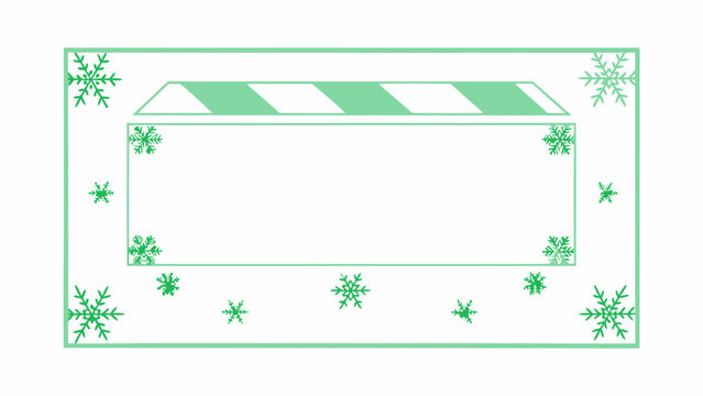 Green rectangular border with snowflakes and striped banner vector illustration