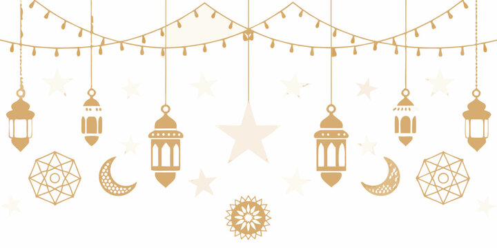 Golden lanterns crescent moons and stars vector illustration on a white background