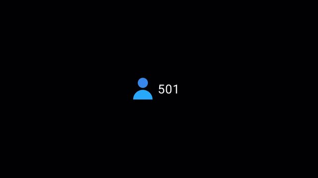 Social media follower count display with user icon and number on black  background. Social media 1000K followers counting notification icon