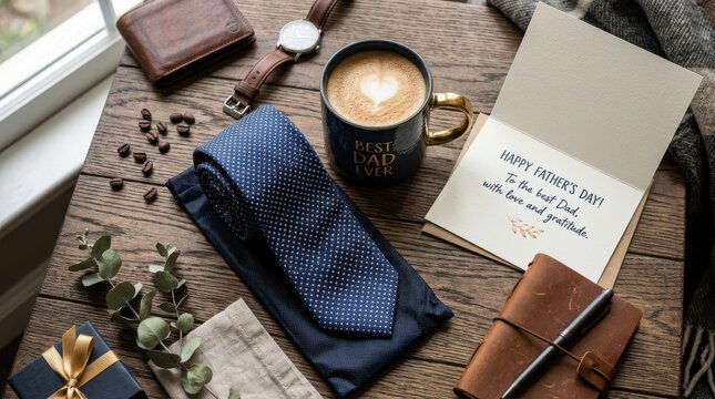 Father's day gift set with coffee and thoughtful note