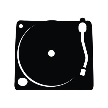 Minimalist Black and White Illustration of a Record Player turntable Vinyl Record