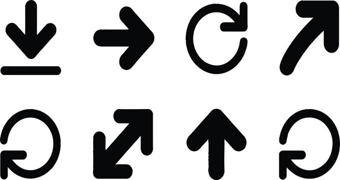 Arrows point in various directions on a white background with graphic symbols.