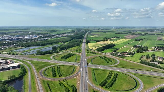 Highway cloverleaf junction with transport infrastructure in Europe