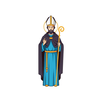 Illustration of Saint Patrick holding a crozier and wearing a mitre.