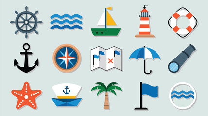 A set of fifteen flat design nautical icons for maritime travel and ocean adventure themes © MDTOFIZUL